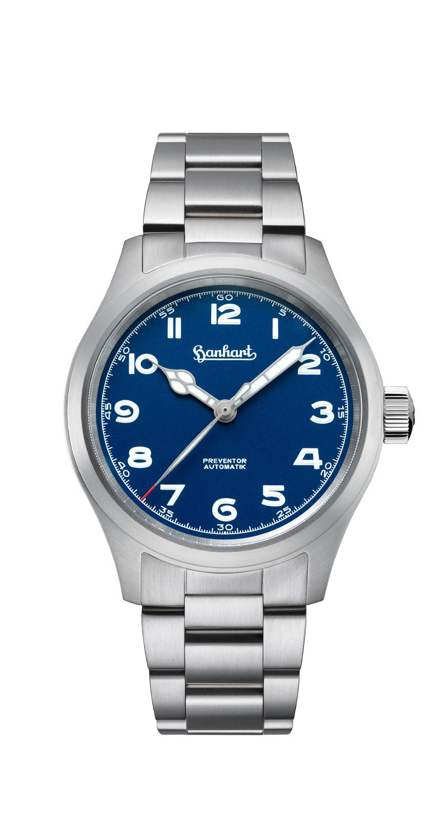 hanhart-pioneer-preventor-front-blue-bracelet-xl PIONEER Preventor HD12™ blau, 39 mm – Bild 1
